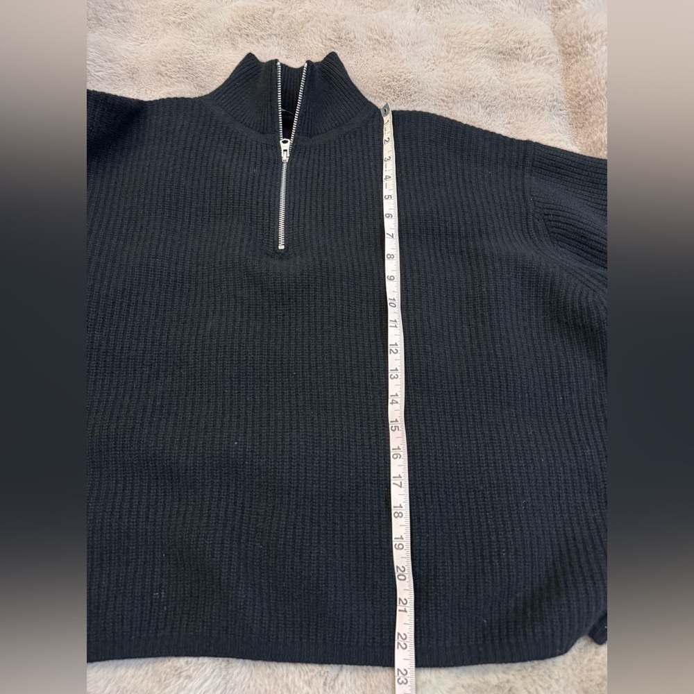 Jenni Kayne Half Zip Cashmere Sweater Black Pullover Ribbed Knit Mock EUC Size L - Picture 10 of 11